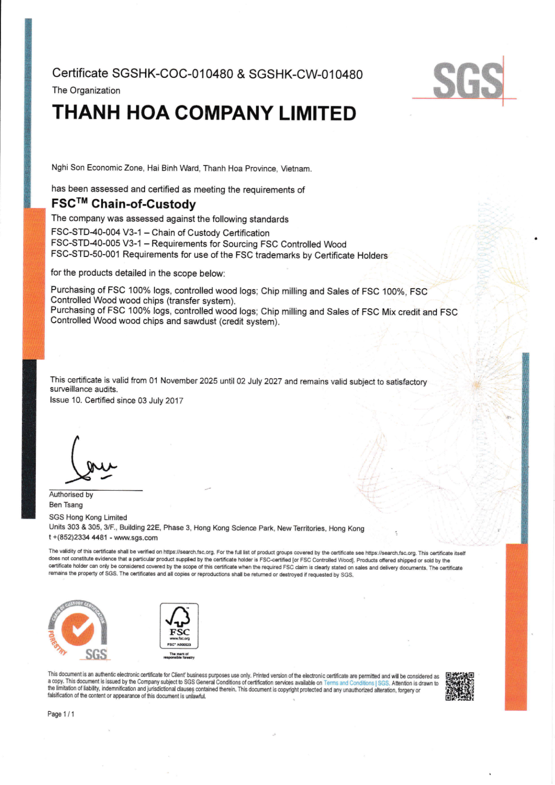 FSC CW/COC - THC 2025