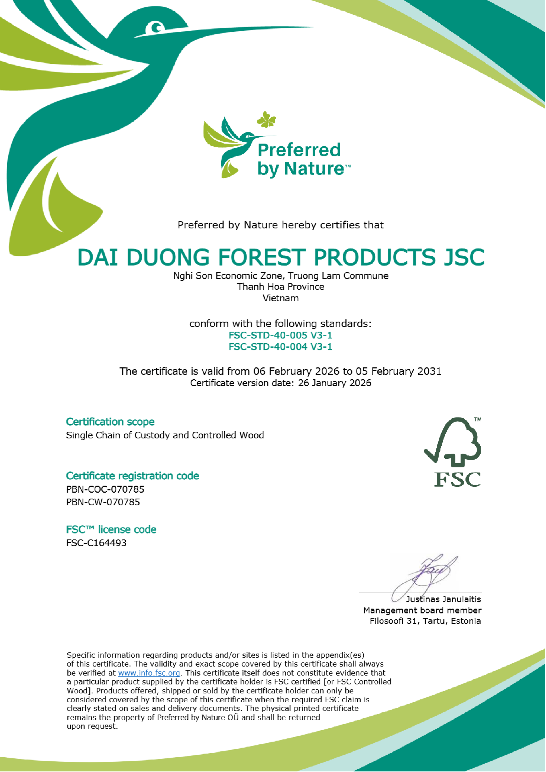 FSC COC kèm CW - CP Lâm sản Đại Dương