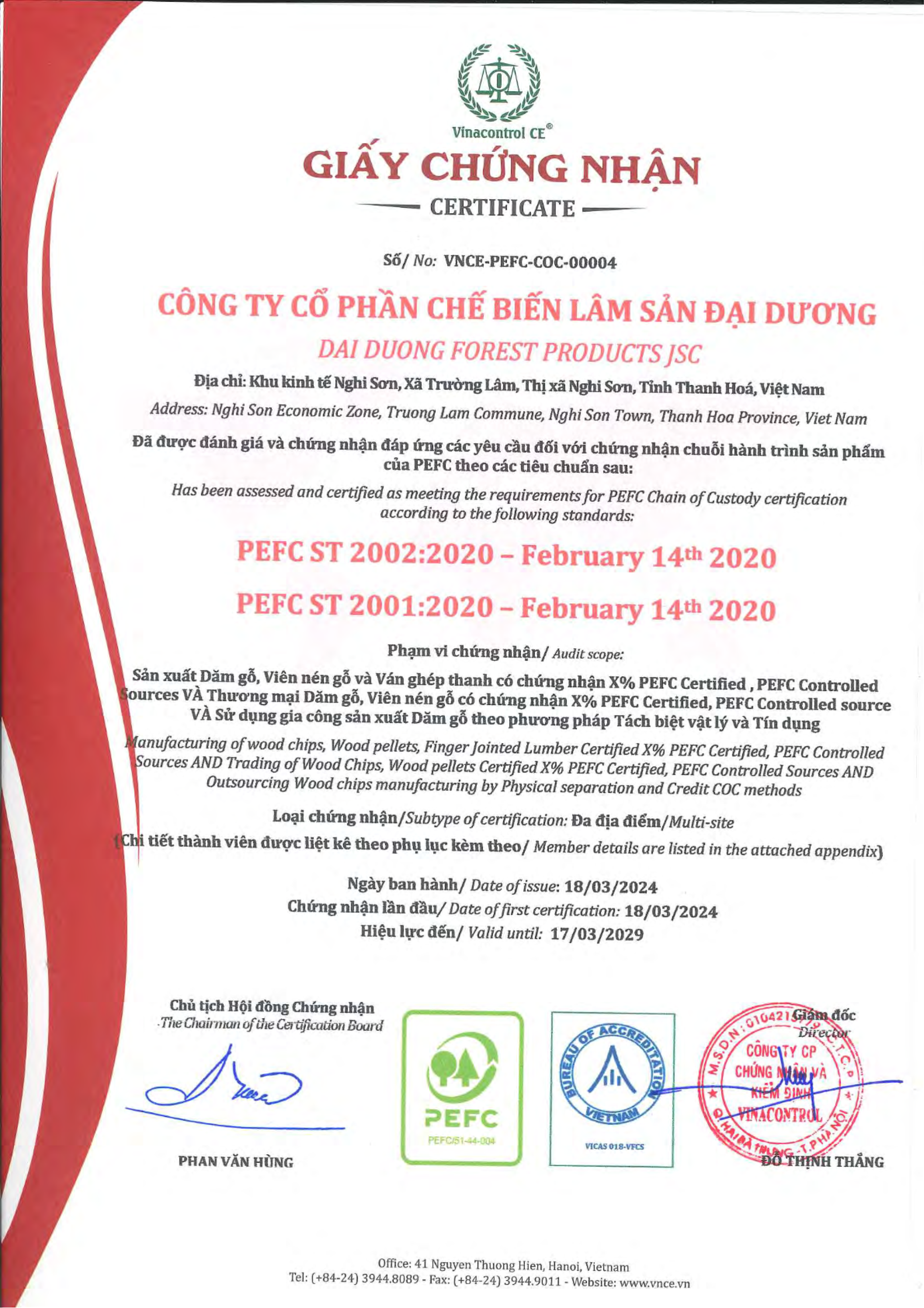 PEFC COC - Đại Dương